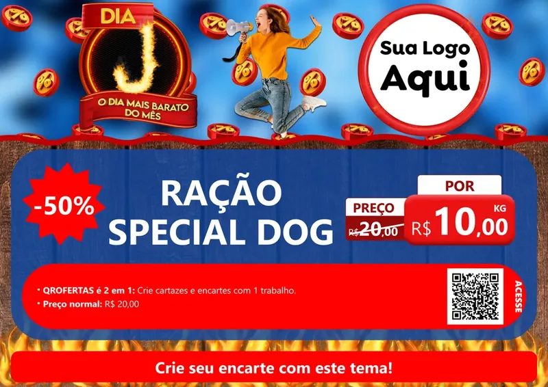 Modelo de Cartaz para Cartaz A4 Horizontal com o tema Dia J - O Dia Mais Barato Do Mês para Pet Shop