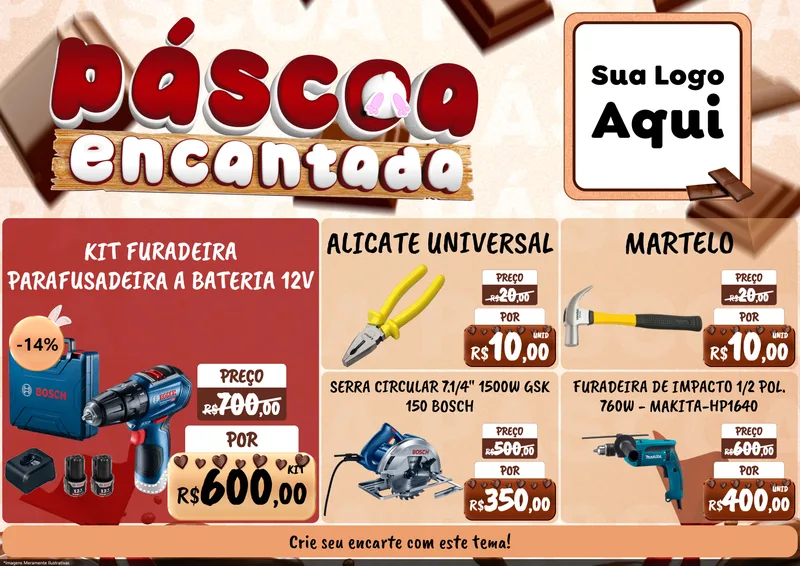 Modelo de Encarte para Encarte A4 Horizontal com o tema Páscoa Encantada para Maquinas e Ferramentas
