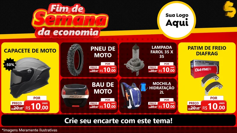 Modelo de TV para TV Horizontal com o tema Fim de Semana da Economia para Moto peças