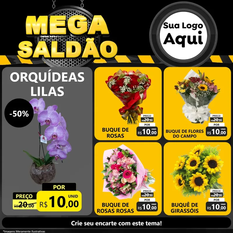 Modelo de Rede Social para Feed Facebook com o tema Mega Saldão para Floricultura e jardim