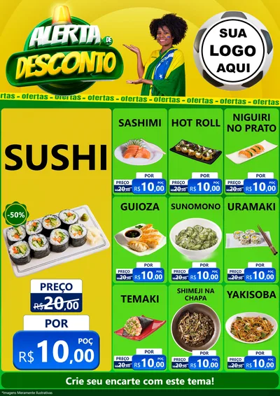 Modelo de Encarte para Encarte A4 Vertical com o tema Alerta de Desconto para Comida japonesa