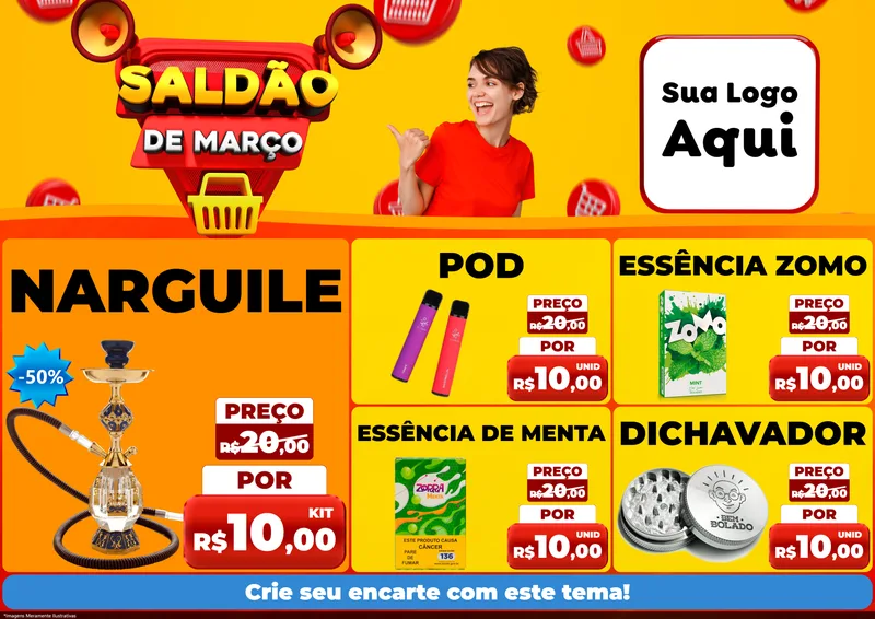 Modelo de Encarte para Encarte A4 Horizontal com o tema Saldão de Março para Tabacaria
