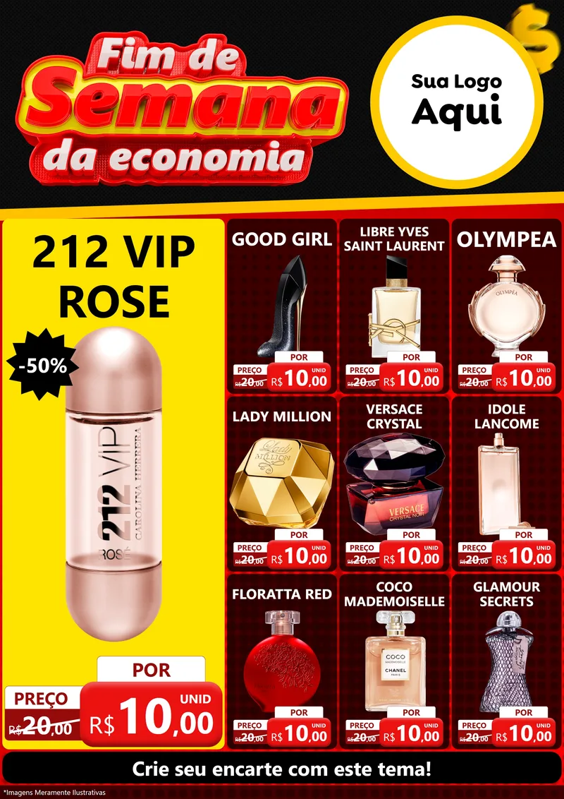 Modelo de Encarte para Encarte A4 Vertical com o tema Fim de Semana da Economia para Perfumes