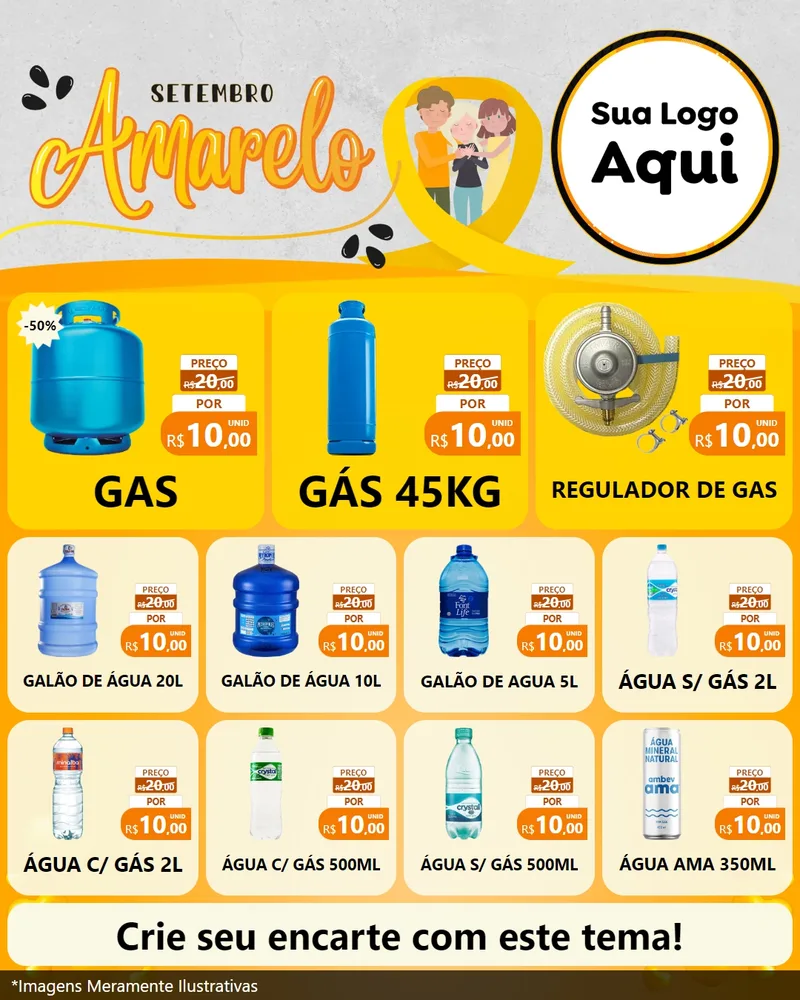 Modelo de Rede Social para Feed Instagram com o tema Setembro Amarelo para Água e gás
