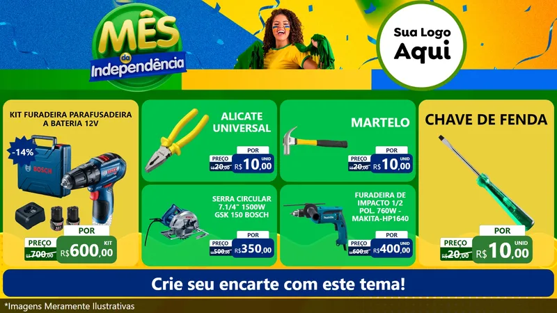 Modelo de TV para TV Horizontal com o tema Mês da Independência para Maquinas e Ferramentas