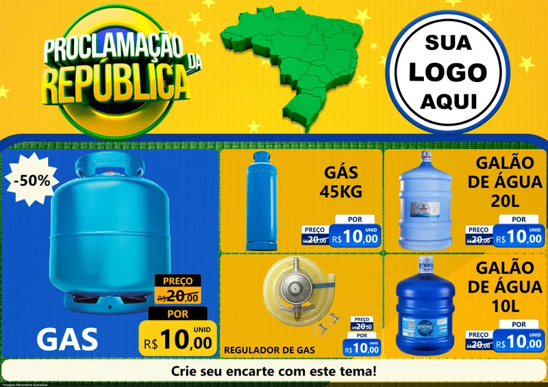 Modelo de Encarte para Encarte A4 Horizontal com o tema Proclamação da República para Água e gás
