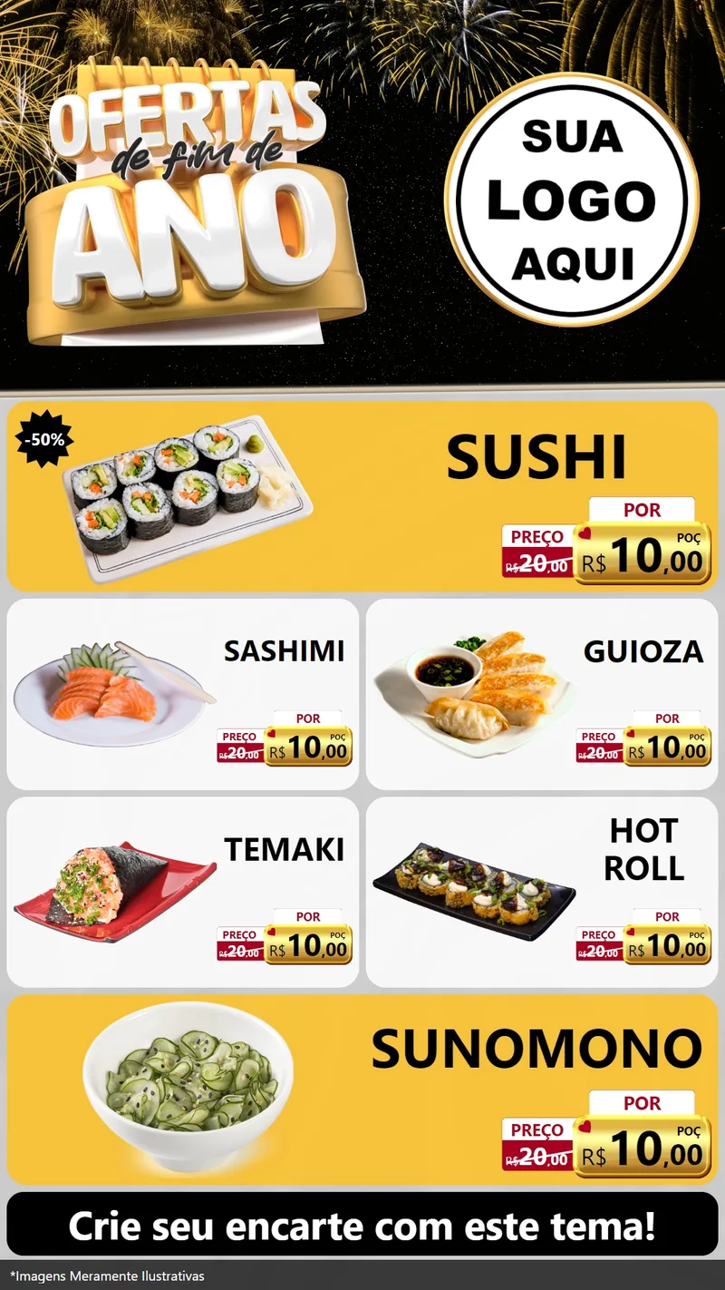 Modelo de TV para TV Vertical com o tema Ofertas de Fim de Ano para Comida japonesa