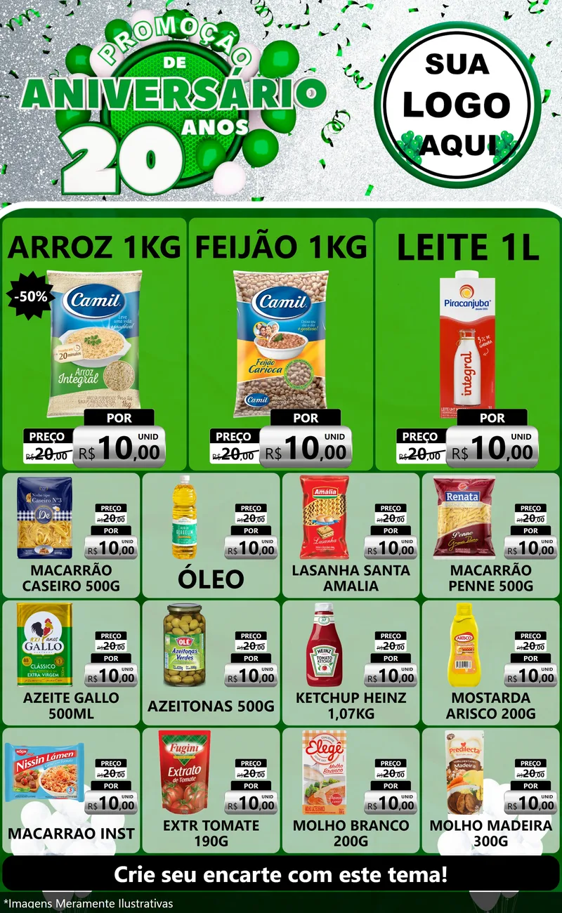Modelo de Encarte para Encarte Grande com o tema Promoção de Aniversário - 20 Anos para Supermercado