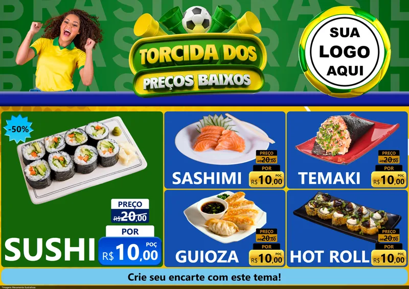 Modelo de Encarte para Encarte A4 Horizontal com o tema Torcida dos Preços Baixos para Comida japonesa