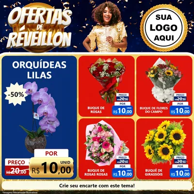 Modelo de Rede Social para Feed Facebook com o tema Ofertas de Réveillon para Floricultura e jardim