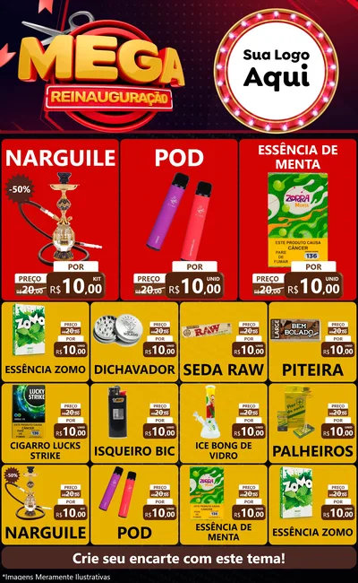 Modelo de Encarte para Encarte Grande com o tema Mega Reinauguração para Tabacaria