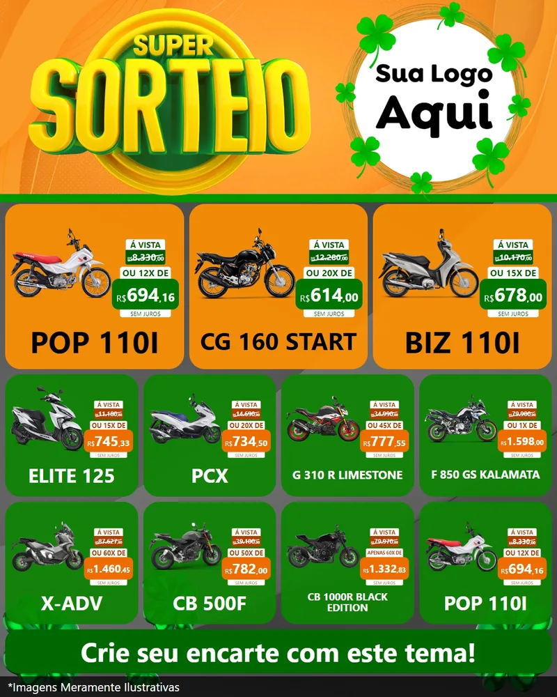 Modelo de Rede Social para Feed Instagram com o tema Super Sorteio para Concessionaria de Motos