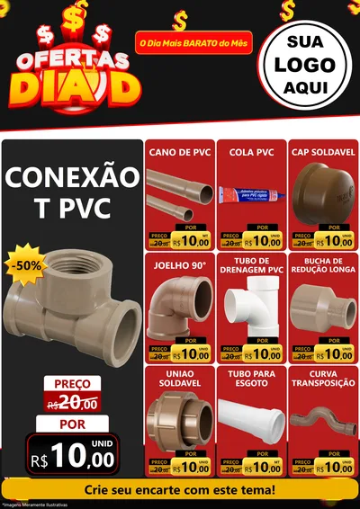 Modelo de Encarte para Encarte A4 Vertical com o tema Ofertas Dia D para Tubos e conexões