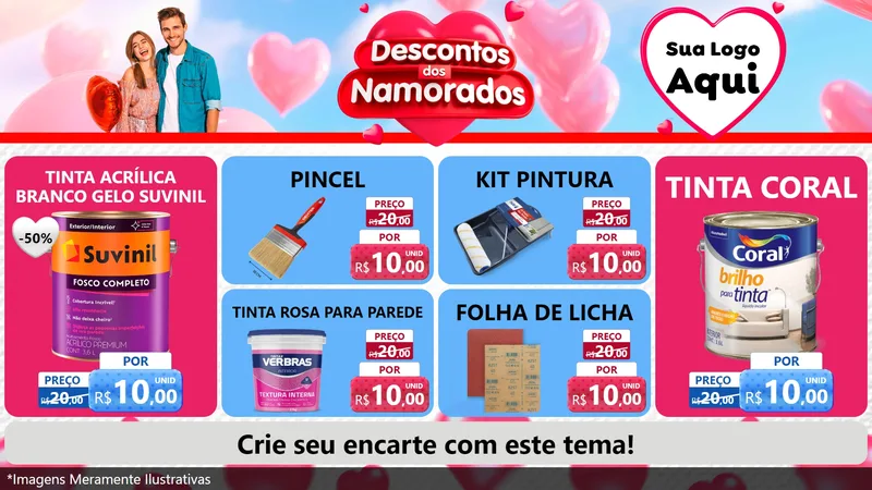 Modelo de TV para TV Horizontal com o tema Descontos dos Namorados para Tintas e Ferramentas