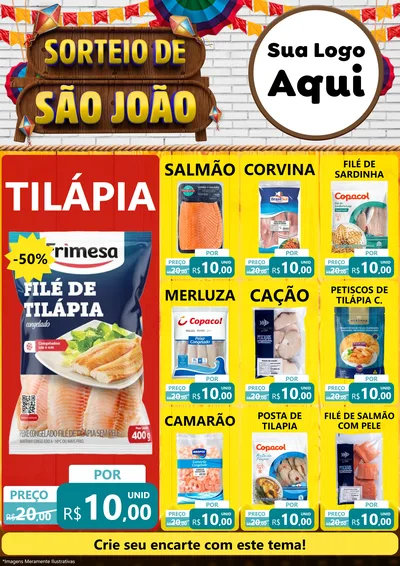 Modelo de Encarte para Encarte A4 Vertical com o tema Sorteio de São João para Peixaria