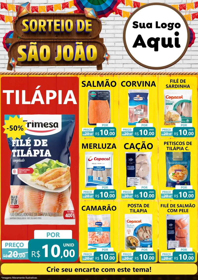 Modelo de Encarte para Encarte A4 Vertical com o tema Sorteio de São João para Peixaria