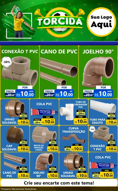 Modelo de Encarte para Encarte Grande com o tema Torcida para Tubos e conexões