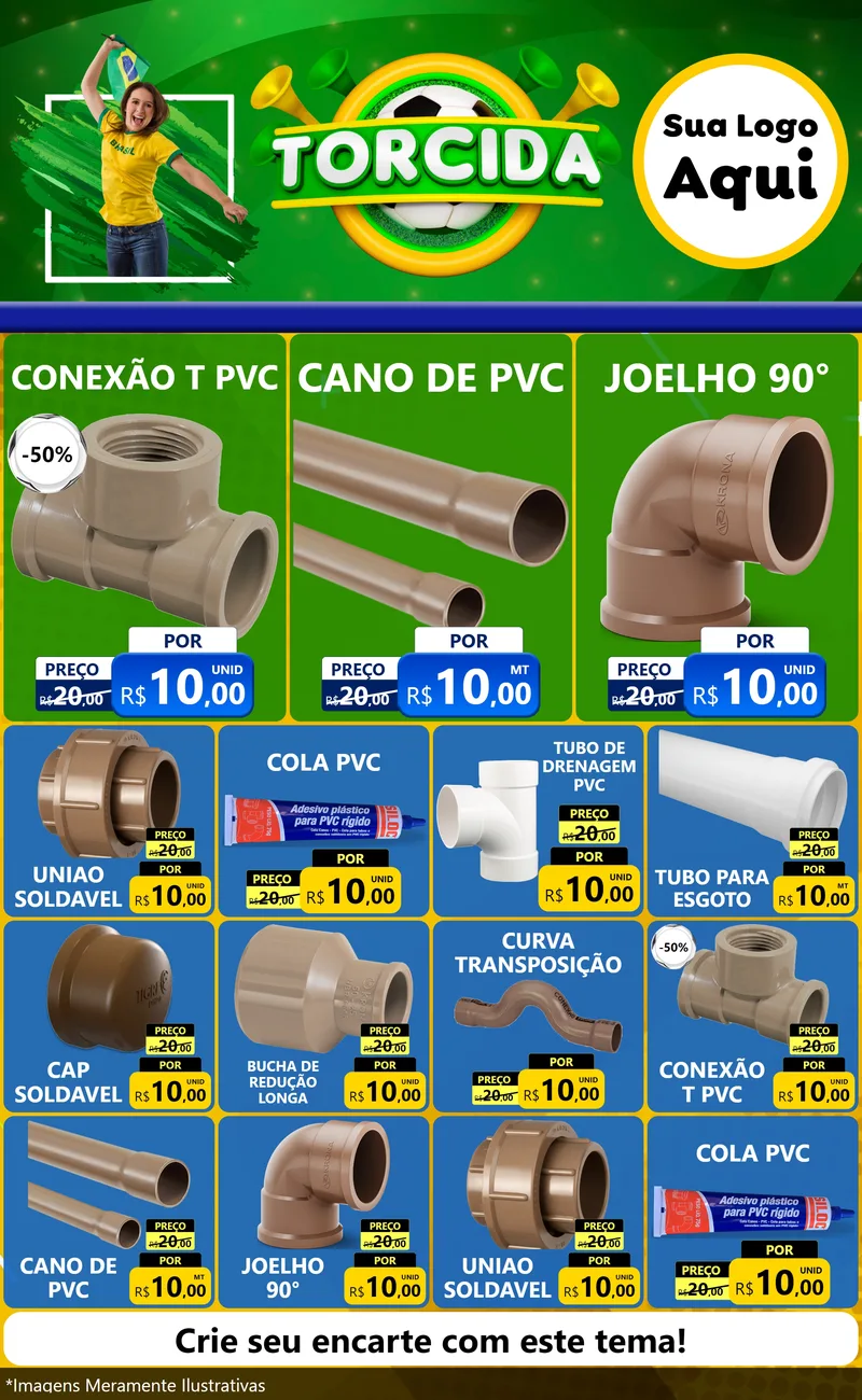 Modelo de Encarte para Encarte Grande com o tema Torcida para Tubos e conexões