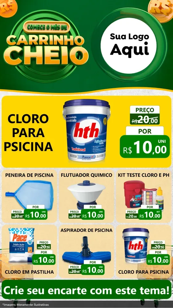 Modelo de Rede Social para Stories com o tema Carrinho Cheio para Produtos para Piscina