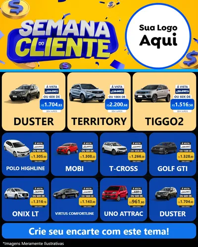 Modelo de Rede Social para Feed Instagram com o tema Semana do Cliente para Concessionaria de Carros