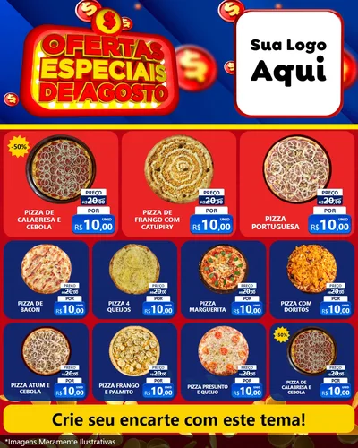 Modelo de Rede Social para Feed Instagram com o tema Ofertas Especiais de Agosto para Pizzaria