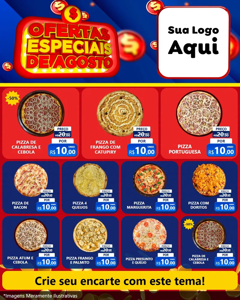 Modelo de Rede Social para Feed Instagram com o tema Ofertas Especiais de Agosto para Pizzaria