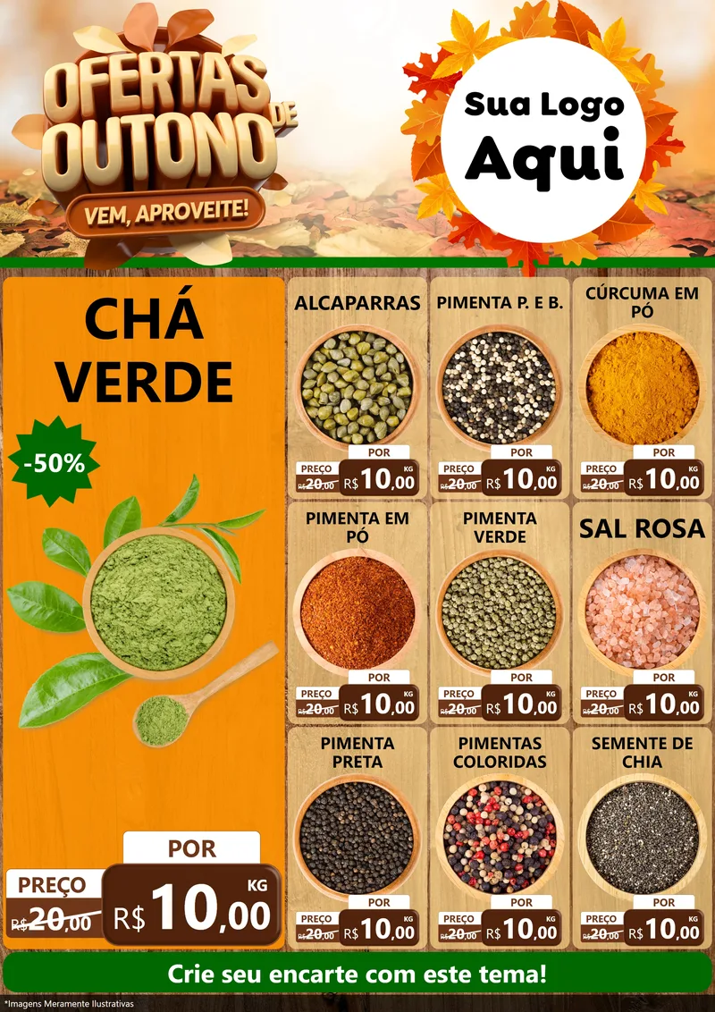 Modelo de Encarte para Encarte A4 Vertical com o tema Ofertas de Outono - Vem, Aproveite! para Produtos Naturais
