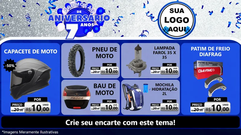 Modelo de TV para TV Horizontal com o tema Promoção de Aniversário - 7 Anos para Moto peças