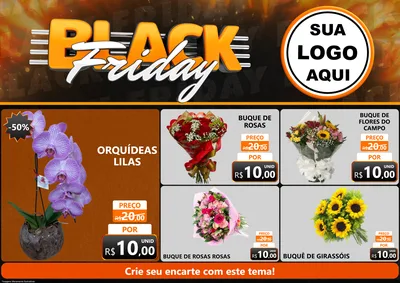 Modelo de Encarte para Encarte A4 Horizontal com o tema Black Friday para Floricultura e jardim