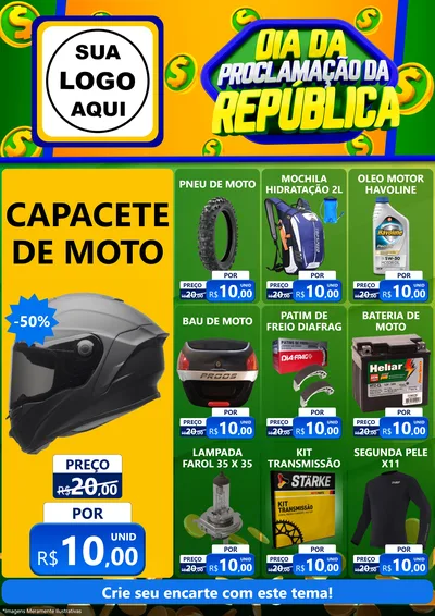 Modelo de Encarte para Encarte A4 Vertical com o tema Dia Da Proclamação da República para Moto peças