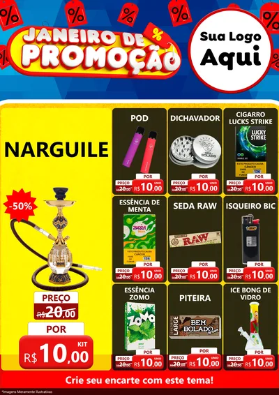 Modelo de Encarte para Encarte A4 Vertical com o tema Janeiro de Promoção para Tabacaria