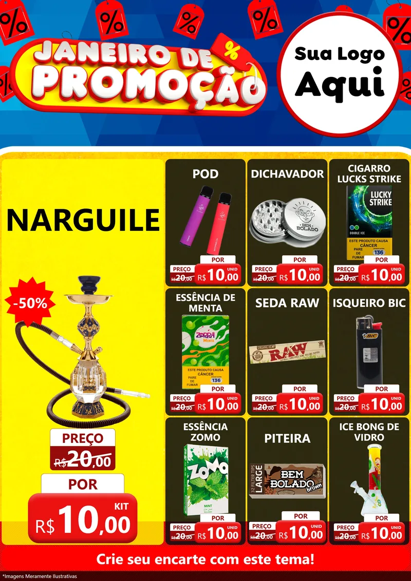 Modelo de Encarte para Encarte A4 Vertical com o tema Janeiro de Promoção para Tabacaria