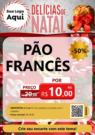 Modelo de Cartaz para Cartaz A4 Vertical com o tema Delícias de Natal para Padaria