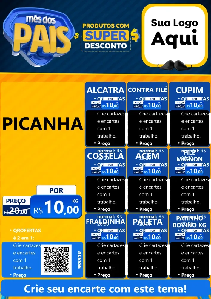 Modelo de Cartaz para Cartaz A4 Vertical com o tema Mês dos Pais para Açougue