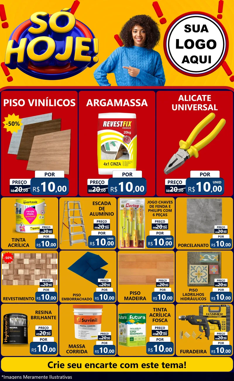 Modelo de Encarte para Encarte Grande com o tema Só Hoje! para Material para Construção