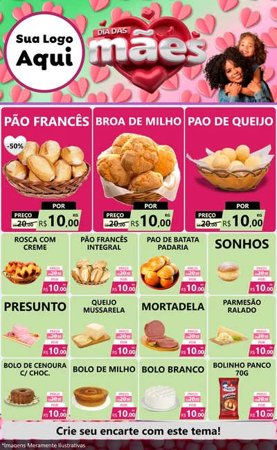 Modelo de Encarte para Encarte Grande com o tema Dia das Mães para Padaria