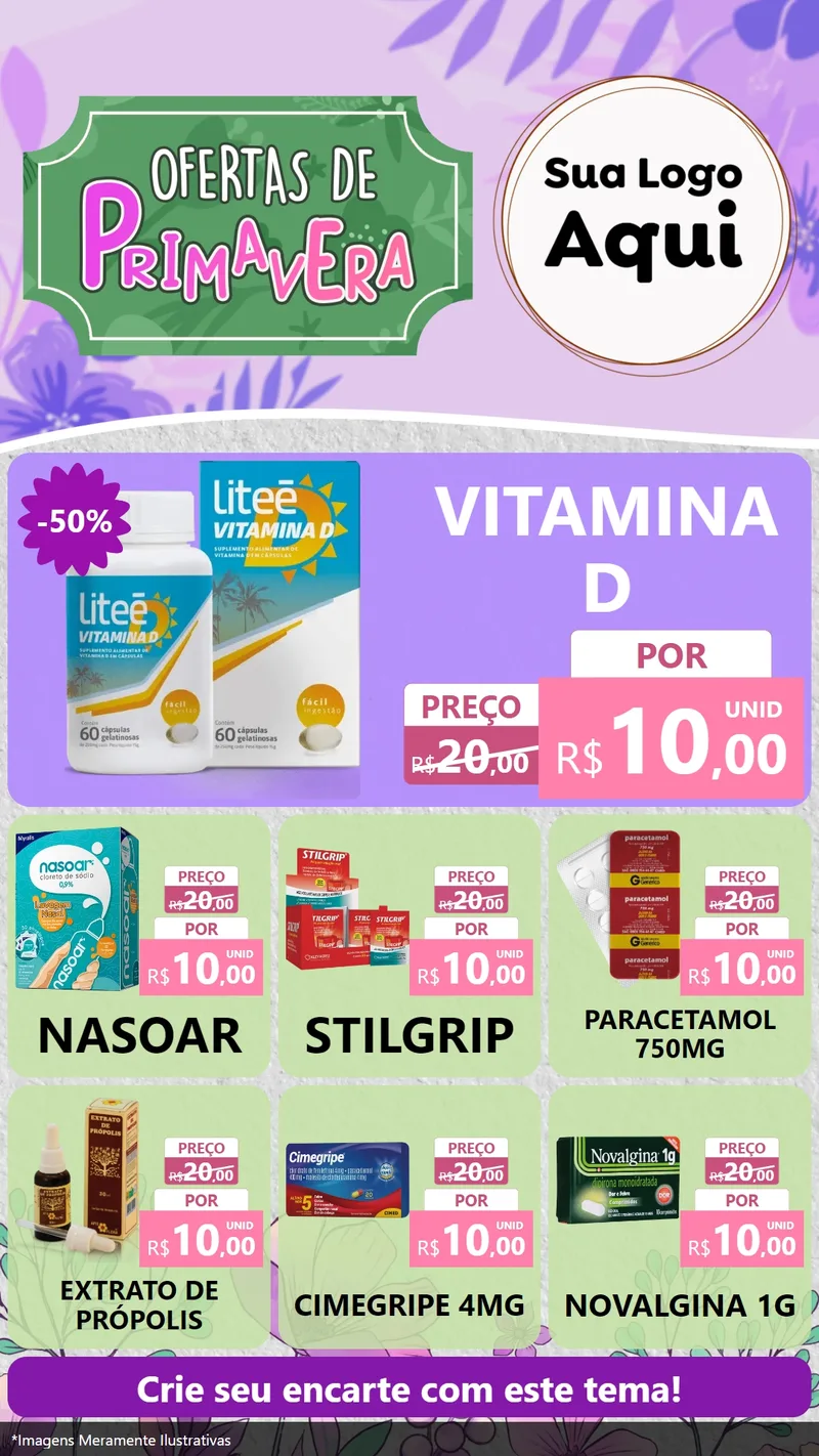 Modelo de Rede Social para Stories com o tema Ofertas de Primavera para Farmácia