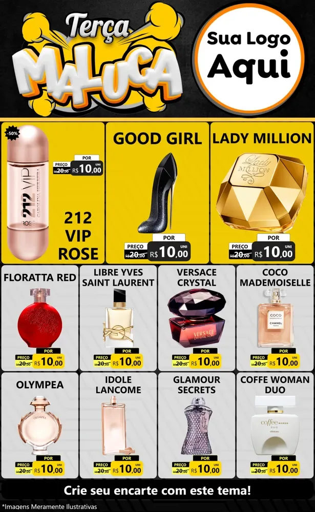Modelo de Encarte para Encarte Grande com o tema Terça Maluca para Perfumes