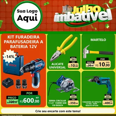 Modelo de Rede Social para Feed Facebook com o tema Julho Imbatível para Maquinas e Ferramentas