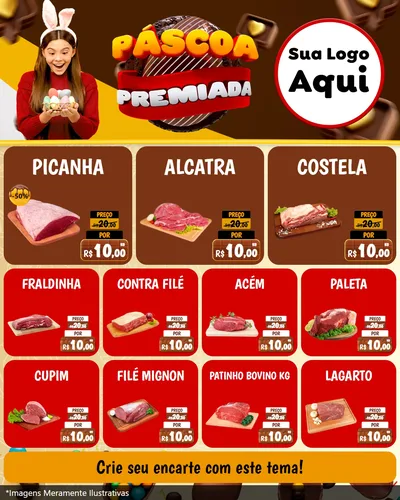 Modelo de Rede Social para Feed Instagram com o tema Páscoa Premiada para Açougue