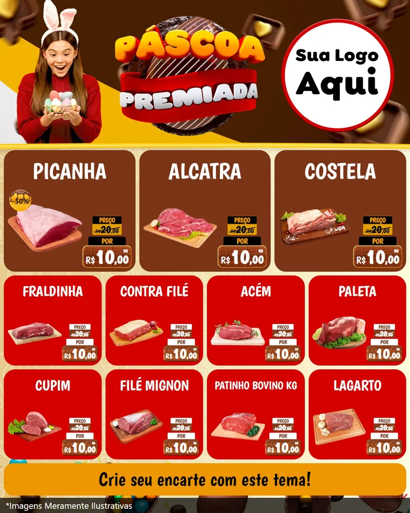 Modelo de Rede Social para Feed Instagram com o tema Páscoa Premiada para Açougue