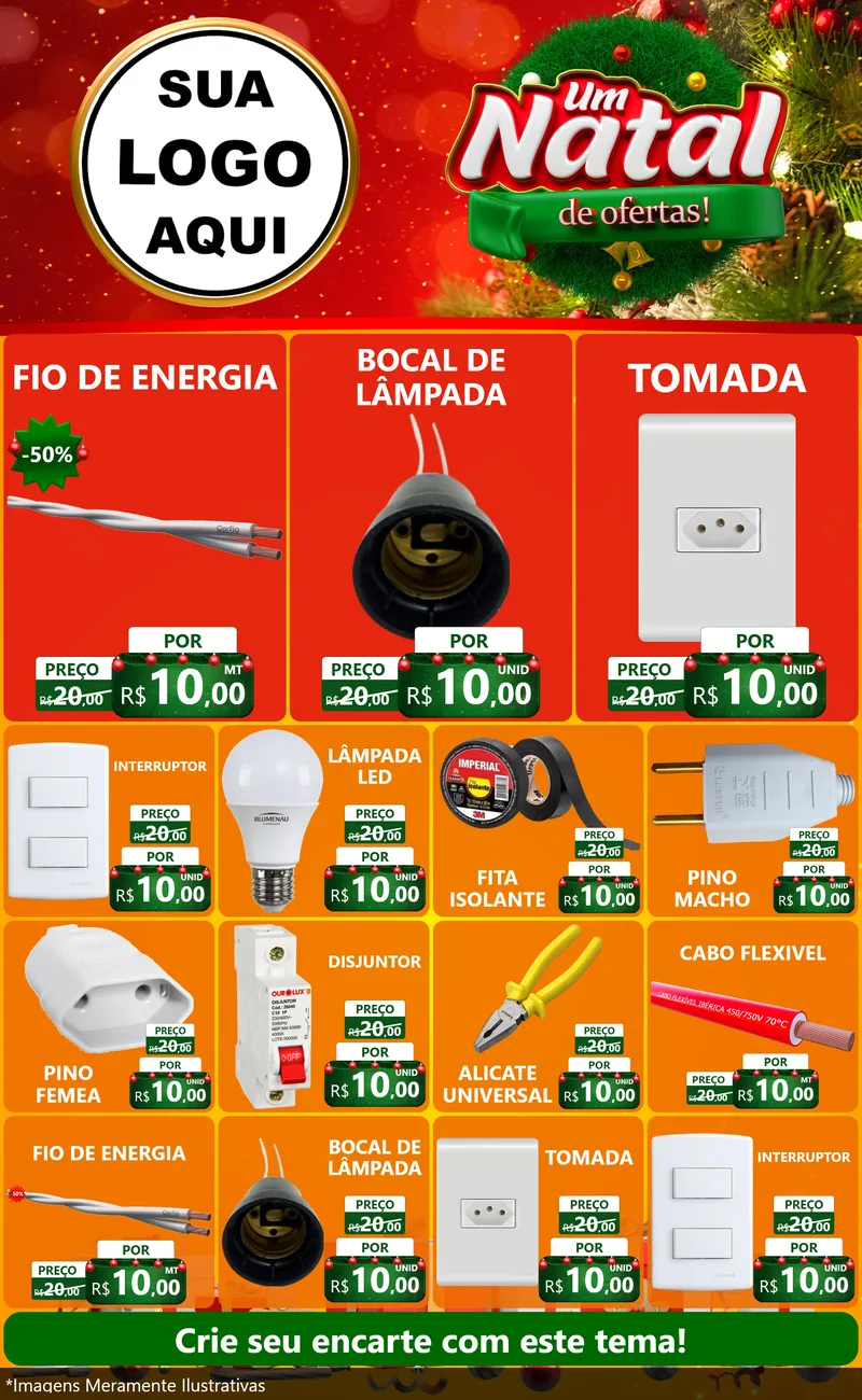 Modelo de Encarte para Encarte Grande com o tema Um Natal de Ofertas para Materiais Elétricos