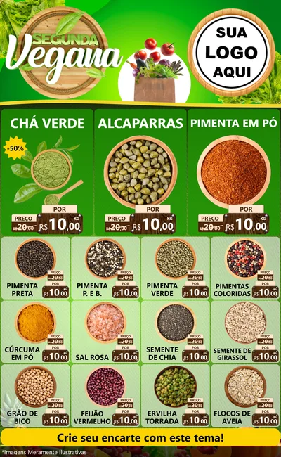 Modelo de Encarte para Encarte Grande com o tema Segunda Vegana para Produtos Naturais