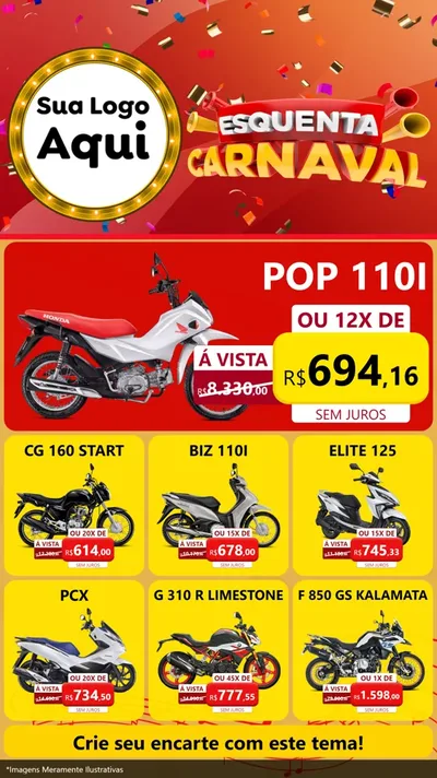 Modelo de Rede Social para Stories com o tema Esquenta Carnaval para Concessionaria de Motos