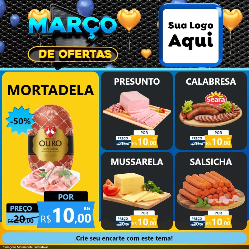 Modelo de Rede Social para Feed Facebook com o tema Março de Ofertas para Frios e Laticínios