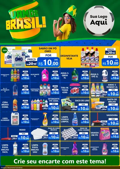 Modelo de Encarte para Encarte A4 Vertical com o tema Vamos Brasil - Copa para Produtos de Limpeza