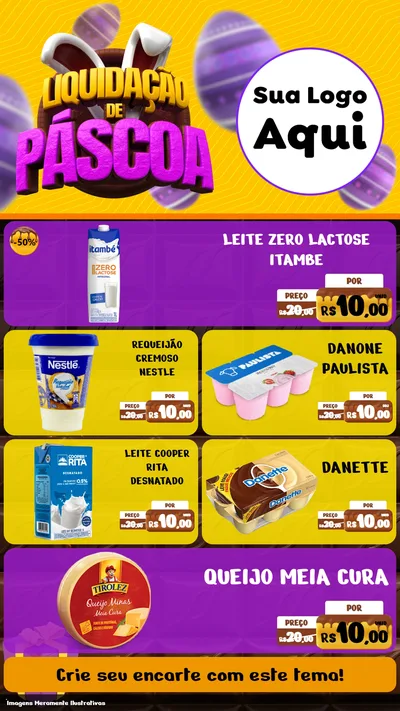 Modelo de TV para TV Vertical com o tema Liquidação de Páscoa para Frios e Laticínios