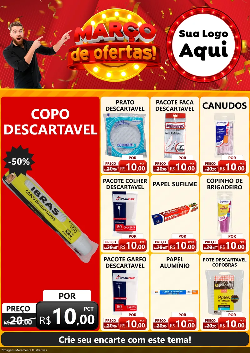 Modelo de Encarte para Encarte A4 Vertical com o tema Março de Ofertas! para Embalagens