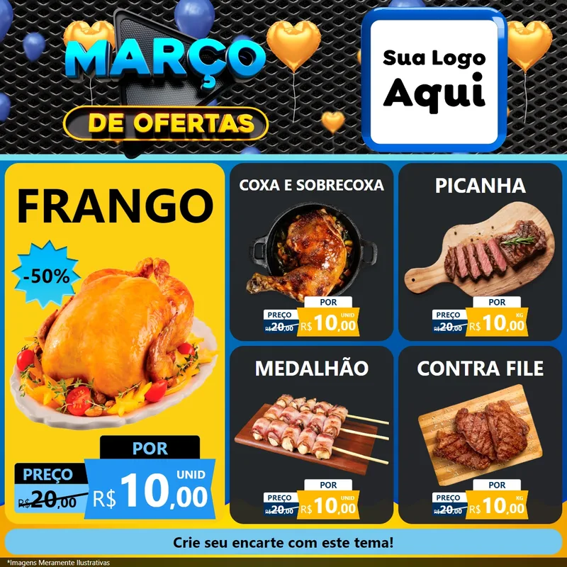 Modelo de Rede Social para Feed Facebook com o tema Março de Ofertas para Assados