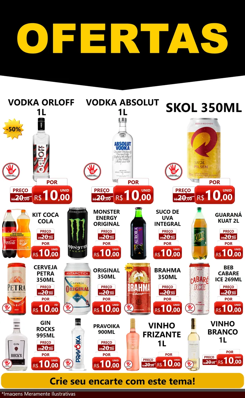 Modelo de Encarte para Encarte Grande com o tema Ofertas Preto e Vermelho Cartaz para Distribuidora de bebidas